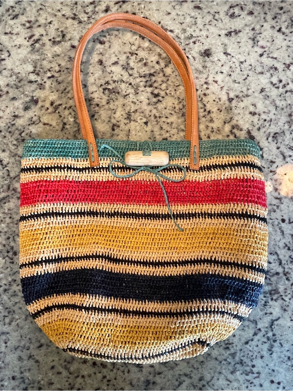 Mar y sol Striped Straw Tote Bag with Leather Handles - Multicolor
